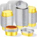 150 Pack Mini Aluminum Baking Cups with Lids, 3 OZ Disposable Ramekins Muffin Liners Containers Cupcake Foil Liners Gold Individual Pie Tin Cup for Dessert Creme Brulee Pudding Cupcake