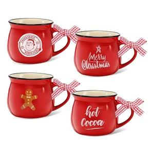 Patelai 4 Pcs Christmas Coffee Mugs Set 5 oz Mini Espresso Cups Ceramic Mugs with Handle for Coffee Bar Tiered Tray Decoration Holiday Party Gift