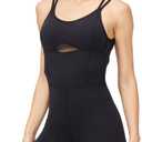 LOVESOFT Workout Romper for Women Short Jumpsuit Sleeve Bodycon Unitard Sport Bodysuit Onesie Athletic One Piece (Black)