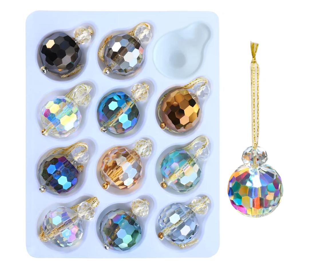 12 Pcs Multicolor Crystal Glass Christmas Balls Ornaments, 0.87" Mini Colorful Prism Ball Xmas Tree Decorations, Hanging Ornament Clearance for Wedding Party Home Decor(Multicolor)