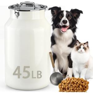Dog-Cat Food Storage Container 45 lb/48 Qt, Large Stainless Steel Pet Food Bin with Airtight Lid & Scoop Included, Durable 304 Metal Storage for Dogs & Cats 