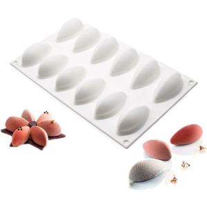 3D Quenelle Dessert Silicone Baking Mold for Mousse Cake, Silicone Molds for Chocolate, French Dessert Mold for Pastry Chocolate, Reusable Non-Stick Easy Release Baking Molds (12-Cavity)