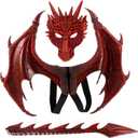 Alodidae Dragon Costumes Set Devil Wings Demon Tail Dino Mask for Halloween Masquerade Party Cosplay (Red)