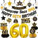 Black Gold 60th Birthday Decorations for Men Women, Vintage 1965 Happy 60th Birthday Party Banner Backdrop60 Bday Balloons Honeycomb Centerpiece Hanging Swirl Sign Supplies(Pre-Strung)
