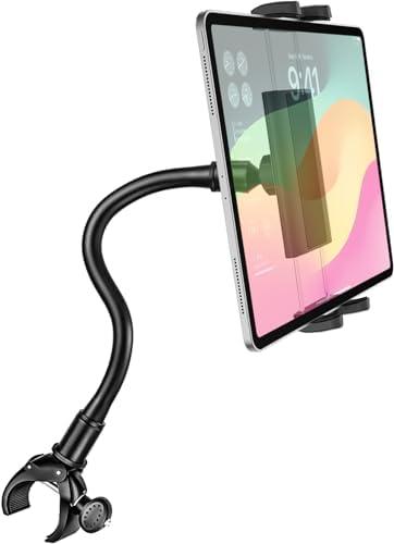 Dosvsi Gooseneck Indoor Cycling Tablet Mount, Spin Bike Tablet Holder for Stationary Treadmill Elliptical, 360° Rotation Handlebar Clamp for iPad Pro Mini Air, Galaxy Tab/Z Fold, iPhone,4-12.9" Device
