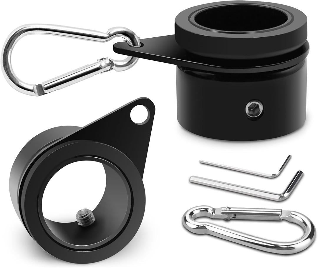 Anovo Flag Pole Rings, Aluminum Alloy Flagpole Rings 360 Rotating Anti Wrap Flag Mounting Ring, Spinning Flag Pole Clips with Carabiner for 0.75-1.02 Inch Diameter- Pack of 2 (Black)