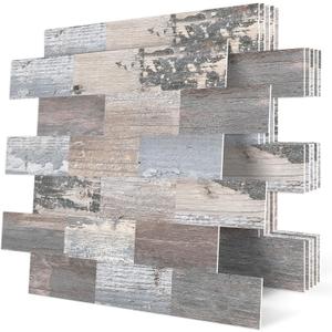 DEWOO 20-Sheet Peel and Stick Rustic Backsplash Wall Tile Self Adhesive for Kitchen Farmhouse Faux Wood Look (13.5" x 11.4")