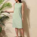 Women Business Sheath Midi Dress, 2025 Summer Sleeveless A-line Slimming Work Pencil Skirt (Green, XL)