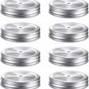 Mudder 8 Pieces Metal Regular Mouth Mason Canning Jar Lids with Straw Hole Leak Proof Reusable Jar, 2.75 Inch (Silver)