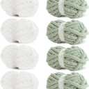 HOMBYS 8 Pack Assorted Chunky Yarn for Crocheting, Super Bulky Large Soft Fluffy Yarn, Plush Fuzzy Yarn, Thick Chenille Yarn for Hand Knitting/Arm Knitting,4 White & 4 Sage Green(27yds,8 oz Each Skein)