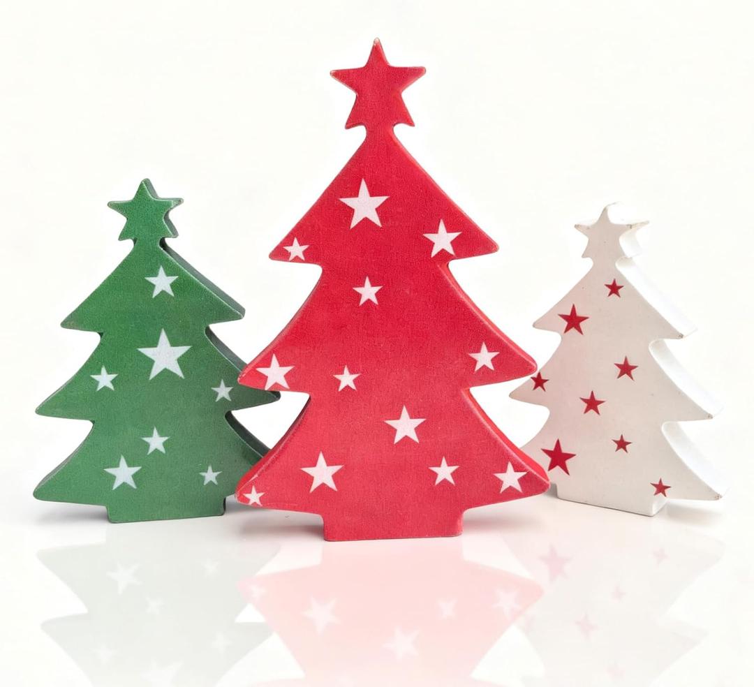 Winter Stars Wooden Mini Christmas Tree Decor Indoor Rustic Tabletop Centerpieces Wooden Xmas Tree Signs for Farmhouse Christmas Decorations Holiday Party Ornament