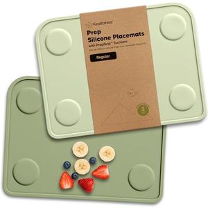 KeaBabies 2pk Silicone Placemats for Toddlers, Kids - 12x9 Non Slip Suction Baby Silicone Placemat for Restaurants, Dining Table,Travel, Easy to Clean, Food Grade/BPA-Free, Small Baby Table Mat (Sage)