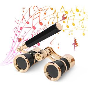Aomekie Opera Glasses Binoculars 3X25 Theater Glasses Mini Binocular Compact with Handle for Adults Women in Musical ConcertBlack