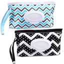 FEBSNOW 2 Pack Baby Wipes Dispenser, Portable Refillable Wipe Holder Baby Wipes Container Travel Wipes Case Reusable Boho Wet Wipes Pouch (Multicolor F)