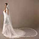 Wedding Veil Pearls Lace Flower Bridal Veil,1 Tier Cathedral Length Fingertip Length Veil Bride Veil with Metal Comb (White)