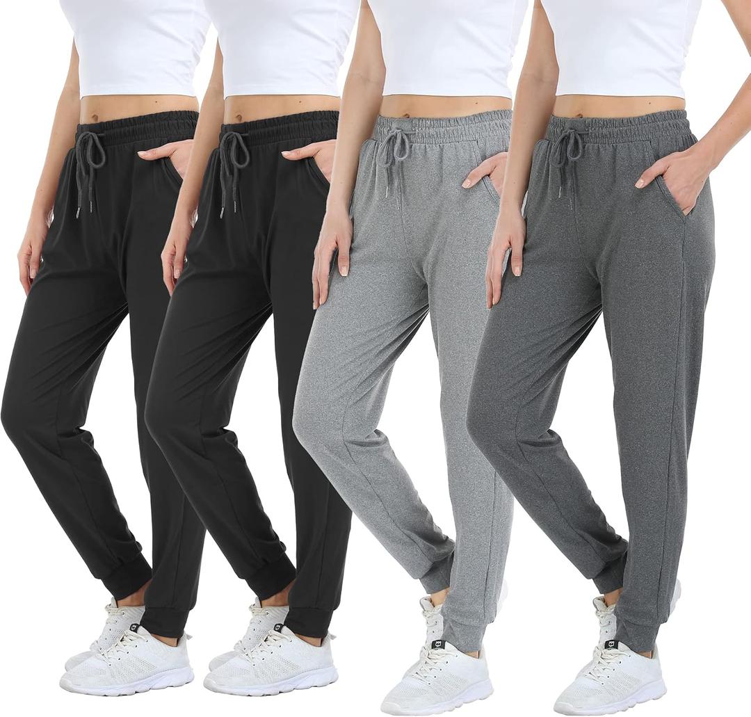 MGPUT 4 Pack Women's Sweatpants,Joggers for Women with Pockets Ligthweigt Soft Comfortable Pant for Yoga Workout Lounging (Large-X-Large, Black/Black/Gray/Lt Gray)