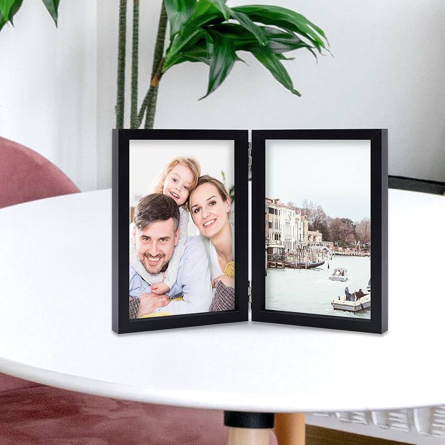 5x7 Double Picture Frames Hinged MDF Wood, Black