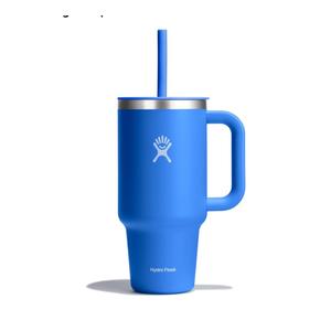 Hydro Flask Travel Tumbler with Handle, Lid and Straw - Insulated Stainless Steel in 32 Oz Blue