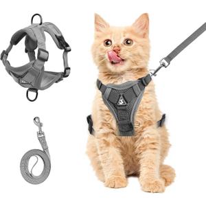 Wanheart cat Chest Harness and Leash, Anti-Escape Adjustable Soft mesh cat Leash and Chest Harness Set for All Types of Cats cat Vests (Grey, 3.3-6.6lb)
