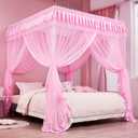 Mengersi Bed Canopy for Girls,Canopy Bed Curtains Canopy for Bed Drapes,Princess Bed Curtains Birthday Present Girls Room Decor,Pink