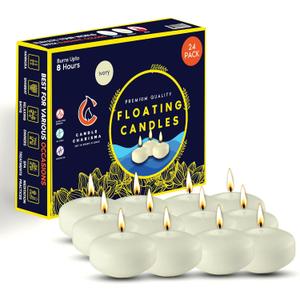 Candle Charisma Ivory Floating Candles 3 Inch (Set of 24)  8-Hour Dripless, Smokeless Burn with Natural Flickering Flame  Perfect for Weddings, Centerpieces, Pool Nights & Special Events