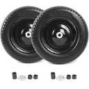 (2-PACK) 4.80/ 4.00-8" Flat Free Tire and Wheel - Universal Fit 14.5" Solid Wheelbarrow Tires with 3" Hub and 5/ 8" Bearings – Extra Adapter kit includes 3/ 4" Ball Bearings, 1" and 1/ 2" Nylon Spacers