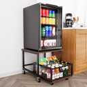 SpaceAid Mini Fridge Stand with Storage, 19.7" W x 19.7" D Heavy Duty Mobile Refrigerator Shelf Stand Table with Wheels, Fridge Cart Organizer with Drawer Basket for Home Dorm Office (Brown Wood), 2 Tiers