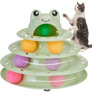 Gefryco Cat Toys 4-Tier Roller Track, Turntable Cat Tower Toy with Colorful Chase Balls, Multi-Level Interactive Cat Toys for Bored Indoor Adult Cats, Fun Puzzle Kitten Exercise Toys Self Play(Green) 
