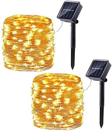 Lomotech Solar String Lights Outdoor - 2 Pack Total 66ft 200LED Solar Fairy Lights Waterproof 8 Modes Twinkle Lights for Outdoor, Patio, Garden, Yard, Party, Wedding, Tree Decoration (Warm White)