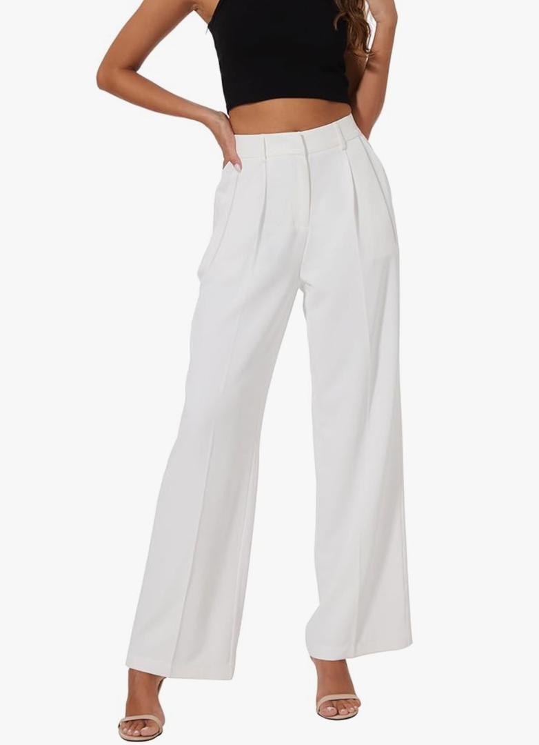 Women Wide Leg High Waist Wide Leg Pants Loose Fit Back Elastic Waist Pleated Front Trousers for Work Casual XL
