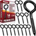 14PCS Black Screw Eyes - 3.2 Inch Heavy Duty Eye Bolts, Cable & Wire Securer - Hammock Stand, Indoor & Outdoor Use