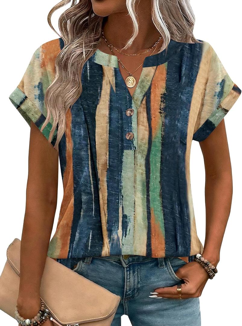 Zeagoo Women Tops Short Sleeve T Shirts V Neck Dressy Casual Work Blouses (Blue)