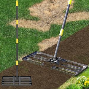Lawn Leveling Rake,30x10 Inch Ground Plate,72 Inch Adjustable Long Handle Yard Level Tool with Curved Edge,Heavy Duty Large Landscaping Lawn Leveler for Grass, Golf Field, Soil Sand Dirt Spreader
