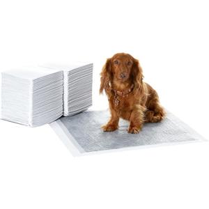 Amazon Basics Carbon Odor-Control Dog and Puppy Pee Pads, 5-Layer Leak-Proof Super Absorbent, Quick-Dry Surface, Potty Training, Regular (22x22"), 80 Count, Gray