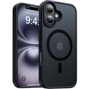 3 x Magnetic for iPhone 16 Case, [Compatible with MagSafe][Military-Grade Drop Protection][Anti-Yellowing] Shockproof Protective Translucent Matte Cover for iPhone 16 Phone Case,Black