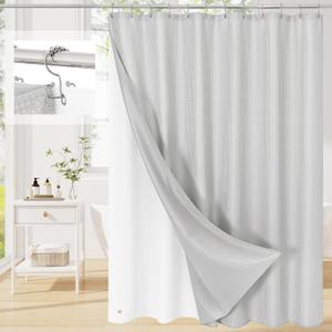 3 in 1 Light Grey Shower Curtain Set with PEVA Liner & 12 Hooks, 72 x 72