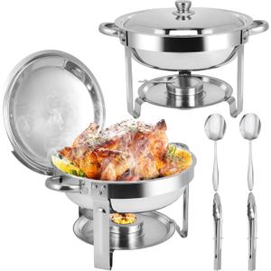 Chafing Dishes for Buffet, 2 Pack 6QT Round Stainless Steel Chafing Dish Buffet Set with Lids, Chafers and Buffet Warmers Sets for Home Parties, Christmas Gatherings, Catering Events
