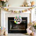 3 x Easter Eggs Wreaths Sign for Front Door, Colorful Eggs Hollow Hanging Solid Wood Happy Easter Sign Decorations for Home Shop Garden