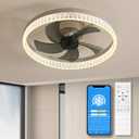 20" Modern Ceiling Fans with Lights and Remote, Artistic Dimmable Ceiling Fan, Flush Mount Bladeless Ceiling Fan, Stepless Color Temperature Changes Chandeliers- Yellow