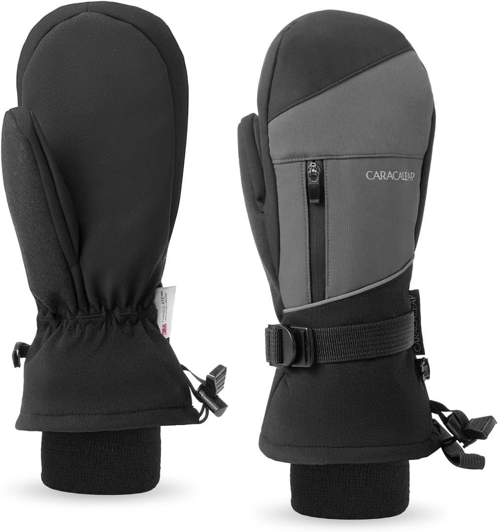 Winter Ski Mittens for Men Women Cold Weather- Warm Snow Mitts Gloves Waterproof & Windproof for Snowboard Snow Sports (Small-Medium, Black)