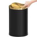 2.4 Gallon/9L Black and Gold Bathroom Trash Can Metal, Stainless Steel Wastebasket with lid, Brass Kitchen Garbage Can for Tolit Bedroom Powder Room Office Hotel (Black and Gold)
