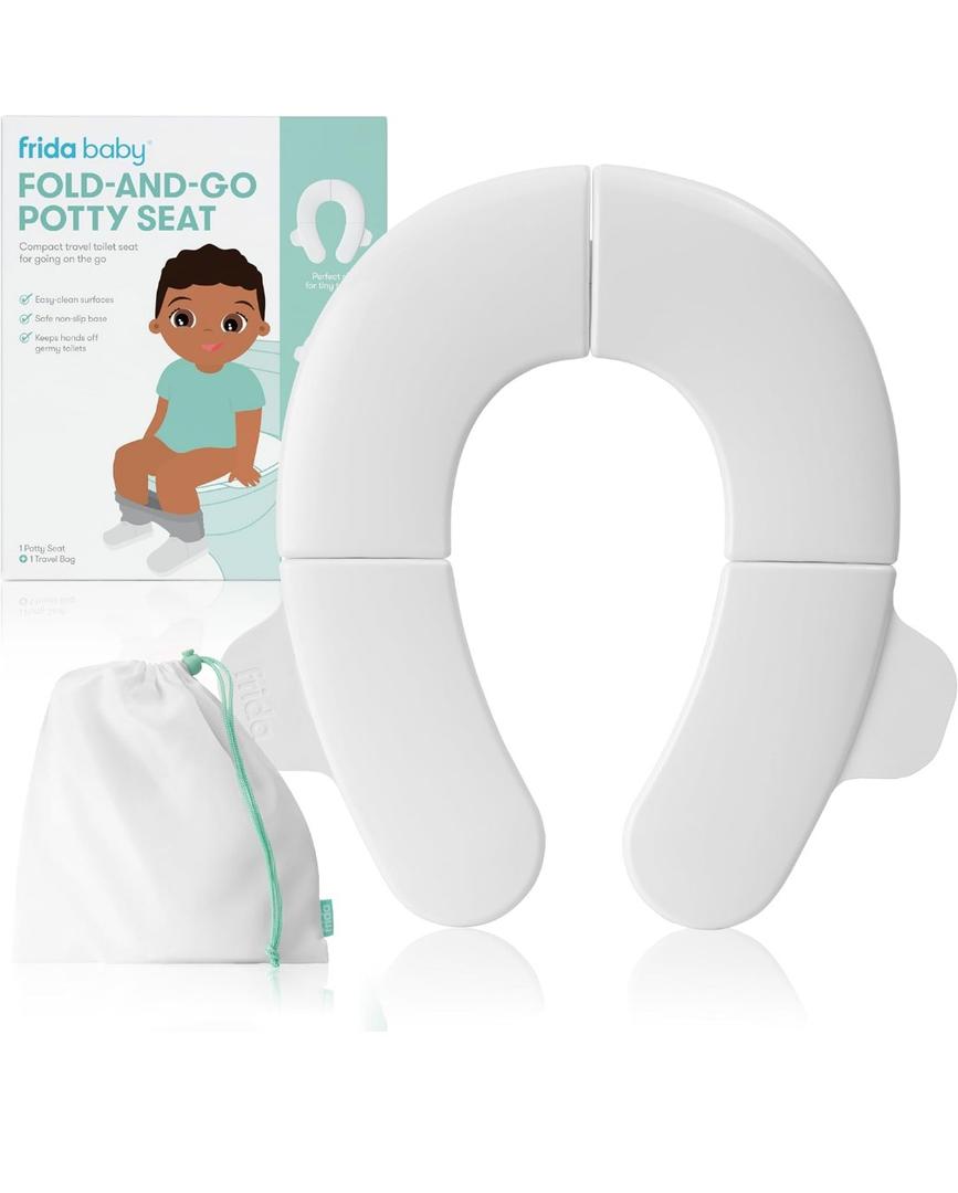 Frida Baby Fold-and-Go Portable Potty Seat for Toilet, Foldable Travel Potty Seat for Toddler, Fits Round & Oval Toilets, Non-Slip Base, Handles, Includes Free Travel Bag
