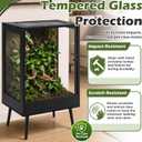 PROLEE 24" x 18" x 36" Tall Reptile Terrarium with Leg Stand, 65 Gallon Vertical Glass Chameleon Cage with Front Opening Doors, Ventilated Mesh Top, Rainforest Habitat for Arboreal Reptiles, Black