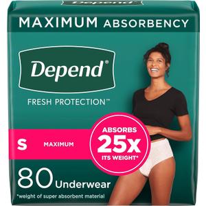 Depend Fresh Protection Adult Incontinence & Postpartum Bladder Leak Underwear for Women, Disposable, Maximum, Small, Blush, 80 Count (2 Packs of 40), Packaging May Vary