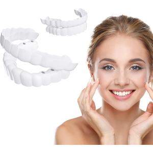 2 Pairs Veneers Snap in Teeth Teeth Comfort Fit Whitening Veneer Snap on Dentures with Woman & Man Party in Smile Beautiful Snapping instants