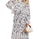 ANRABESS Women's Floral Midi Dress Puff Long Sleeve Casual Ruffle Chiffon A-Line Swing Pleated Belted Tea Party Dresses XL