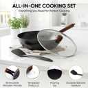 12.6 Inch Carbon Steel Wok Pan with Glass Cover, Pre-Seasoned Nonstick Flat Bottom Wok for Chinese Cooking, Woks & Stir-Fry Pans Cookware, Compatible with Induction, Electric, Gas & Halogen