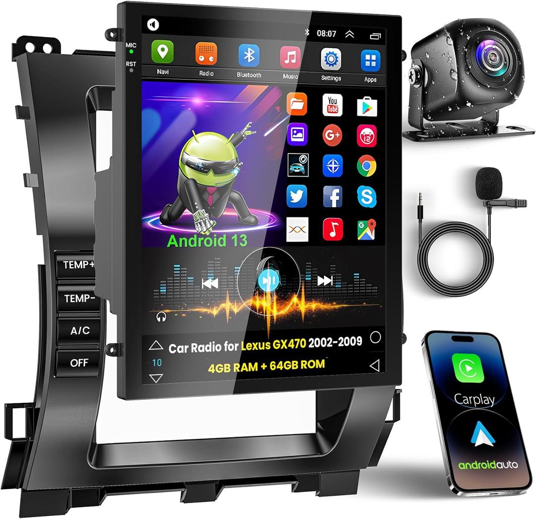 Car Radio for Lexus GX470 2002-2009, Support Wireless Carplay Android Auto, GPS Navigation, Steering Wheel Control,4G+64G, Backup Camera