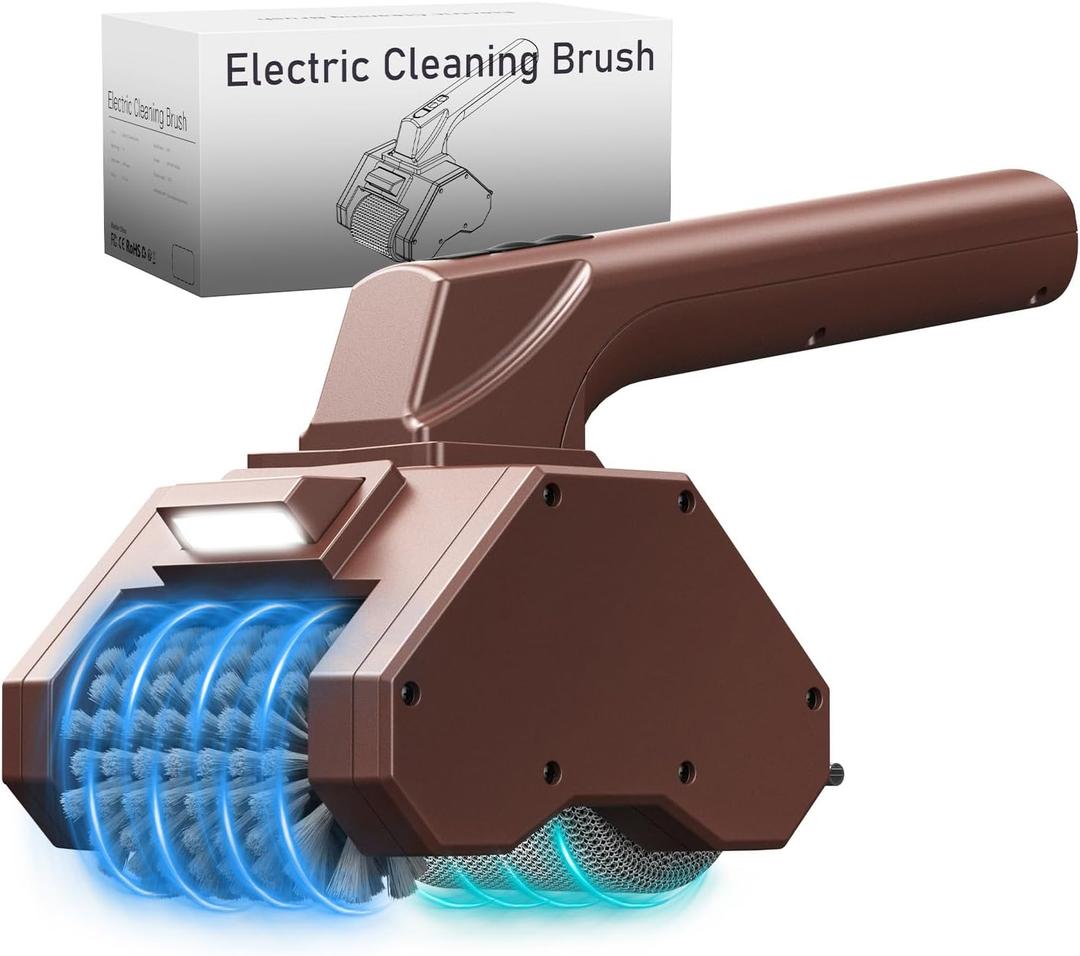 Electric Grill Brush with Dual Stainless Steel Rollers, Cordless & Rechargeable BBQ Grill Cleaner, 320 RPS High-Speed Motor, LED Light, 2-Speed Control, Bristle-Free for Gas, Charcoal & Pellet Grills
