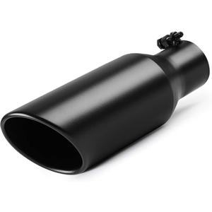 A-KARCK Exhaust Tip 2.5 Inch Inlet, 2.5" Inlet 4" Outlet 12" Long Black Coated Finish Muffler Tip For Truck Tailpipe, Stainless Steel Rolled Edge